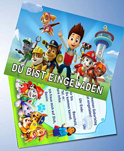 TV-24 12 Einladungskarten & 12 Umschläge für Geburtstag Partys und Kindergeburtstag kompatibel mit Paw Patrol Nr. 8