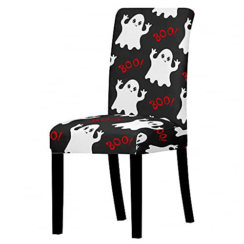 Stuhlhussen Stretch 2/4/6er Set, Chickw1 Universal Abnehmbare Waschbar Elegant Halloween Drucken Elastischer Stuhlbezug Für Hochzeit, Hotel, Partys Deko (Schwarzer Geist,1 Stück)