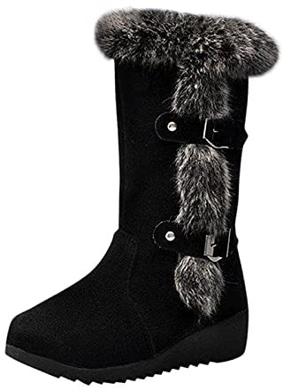 Dasongff Stivali invernali da donna antiscivolo foderati stivali da neve stivali alti da donna senza tacco stivali lunghi da donna piatti impermeabili casual da cowboy impermeabili, marrone, 39.5 EU