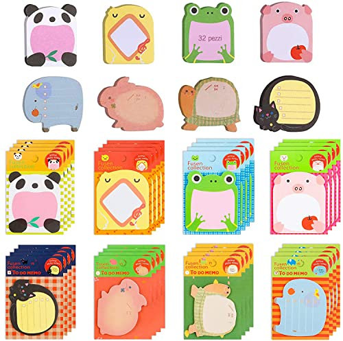 ZOCONE 32 PCS 640 Fogli Blocchetti Memo Adesivi Animali Sticky Notes Adesive Mini Foglietti Adesivi Colorate Note Appiccicose per Ufficio, Scuola, Regali per Studenti Bambini