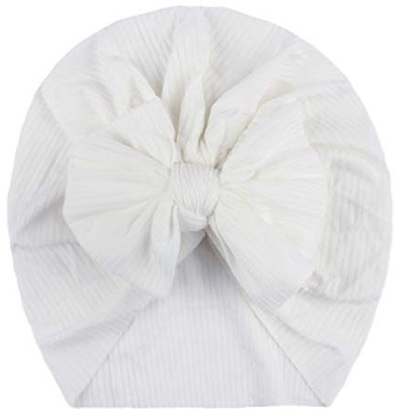 TinaDeer Baby Mädchen Turban Hüte mit Schleife Neugeboren Kleinkind Kopfband Stirnband Haarband Knoten Mütze Sommer Stretch Schleife Headwear Kleinkind Neugeborene Mütze Hut Hut (Weiß), Einheitsgröße