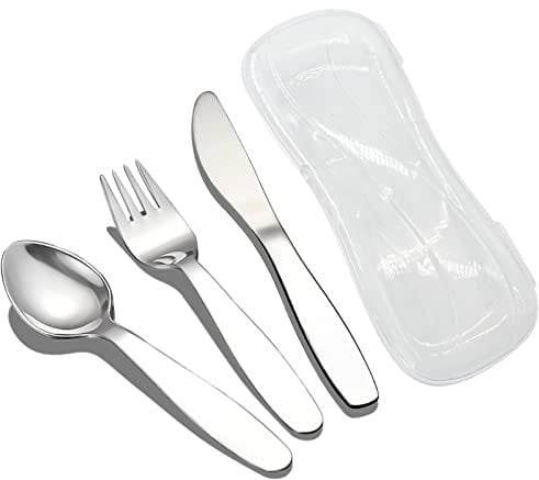 VANRA 3 Piezas Niños Tenedor Cuchara Cuchillo Set con Estuche de Viaje para Fiambrera, 18/8 Acero Inoxidable Niños Cubiertos Cubiertos Set Niños Utensilios para la Escuela (Tenedor Cuchara Cuchillo)