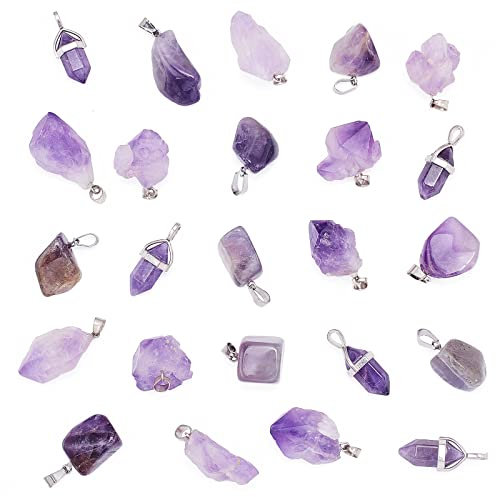 NBEADS 26 Stück Natürliche Amethyst Anhänger, Roher Amethyst Kristall stein Anhänger Getrommelt Kristall Edelstein Perlen Für Halsketten Ohrring Schmuckherstellung