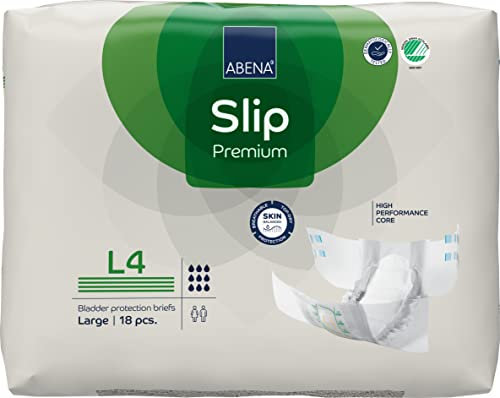 ABENA Slip Premium All-in-One Inkontinenzeinlagen für Damen und Herren, umweltfreundliche Inkontinenzeinlagen für Damen und Herren, Größe L 4, 100–150 cm Taille, 4000 ml Saugfähigkeit, 18 Stück
