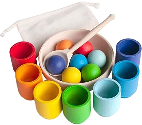 Sharplace Montessori Ball Sortierspiel, Bälle in Tassen Holzspielzeug Farbe Sortierspielzeug Frühe pädagogische Entwicklung Bestes pädagogisches Spielzeug Geschenk für Kinder ab 1 Jahr, 7 Farben