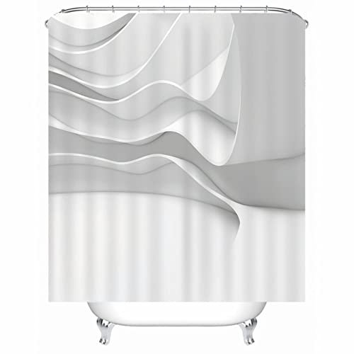 EHOMERY Duschvorhang Nach Maß Duschrollo Nach Maß Falten-Design Polyester Grau-Weiß Rostfreie Ösen Und 12 Hakenringe, 180X200Cm