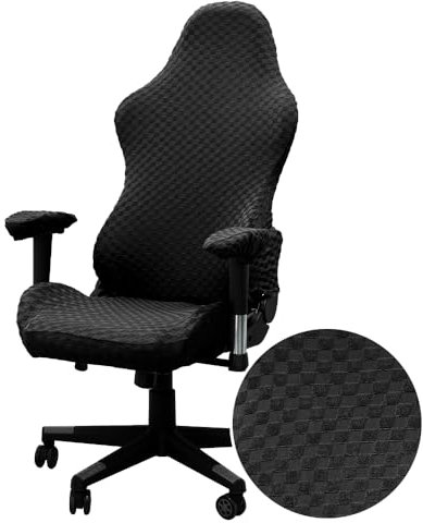 Lukery Housse Chaise Gaming - Housse de Chaise de Bureau Extensible, Couleur Unie Plaid Jacquard Housse Fauteuil Bureau Lavable, pour Chaise de Bureau Pivotante Ordinateur Universelle (Noir)