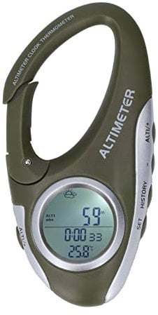 Fockety Altimetro Digitale, Barometro Digitale a Gancio Portatile con Direzione, Orologio, Temperatura, Previsioni del Tempo e Visualizzazione Dell'altitudine, Altimetro Multifunzionale