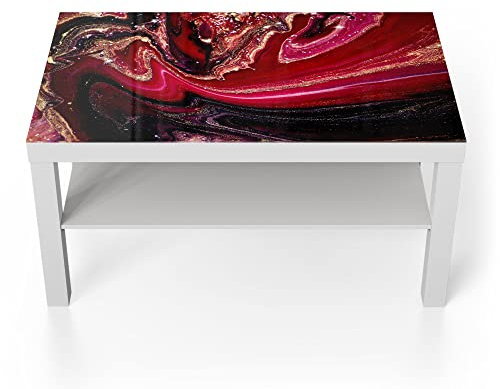 DEQORI Glastisch | weiß groß 90x50 cm | Motiv Marmor-Lavafluss | ausgefallener Beistelltisch aus Glas | Hochglanz Couchtisch fürs Wohnzimmer | moderner Couch Tisch mit Design