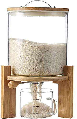 THREMA Reisspender Aus Glas, Luftdichte Behälter Für Getreide -5 L, Luftdichter, Staubdichter Lebensmittelspender Mit Luftdichten Deckeln Und Ständer, Für Küchenorganisation Und Speisekammer
