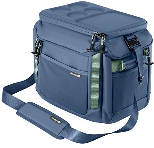CleverMade Sequoia - Borsa termica per 32 lattine, morbida, impermeabile, con parte superiore/base modellata, tracolla e apribottiglie, blu