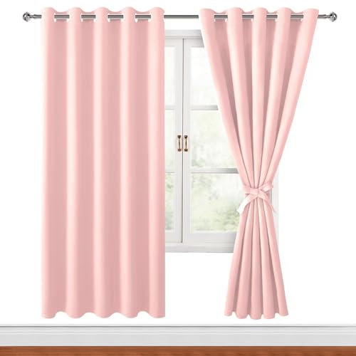 Hiasan Verdunklungsvorhänge Gardinen mit Ösen,Erröten rosa Blickdicht Vorhänge,2 Stück,167 x 183 cm (Breite x Höhe),weiche Schiebevorhänge für Schlafzimmer,Wohnzimmer usw.