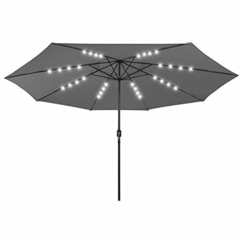 JUNZAI Sonnenschirm mit LED-Leuchten, Sonnenschutz Garten, Sonnenschirm Terrasse, Balkonsonnenschirme, Balkon Sonnenschutz, Balkon Sichtschutz Uv-schutz, und Metallmast 400 cm Anthrazit