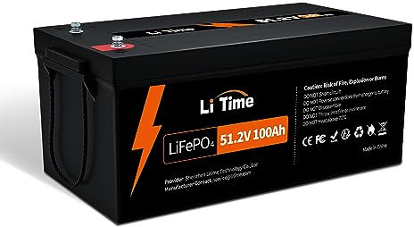 LiTime 48V (51.2V) 100Ah Energiespeicher Lithium Batterie, Touchscreen-Steuerung, LED-Anzeige, RS485-Kommunikation, Max. 5120W Lastleistung, mit 4000-15000 Zyklen & 10 Jahren Lebensdauer