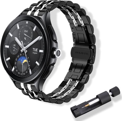 RoYiio 22mm Uhrenarmband für Xiaomi Watch S4 /2 Pro /S3 /S2 Armband Redmi Watch 5 Active/Lite Edelstahl Metall Uhrarmband für Garmin Venu 3 /Venu 2 /Forerunner 265 /Vivoactive 4 - Schwarz Silber