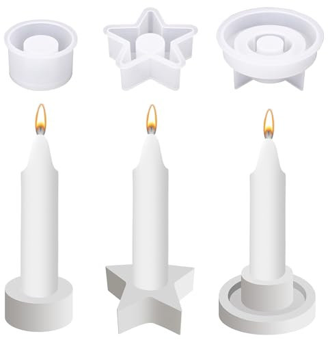 Meetory 3 Stück Silikonform Kerzenhalter, DIY Harz Gießform Kerzenhalter, Runder Silikonformen Gießformen Kerzenhalter, Sterne Silikonformen Kerzenhalter für Weihnachten Party, Valentinstag
