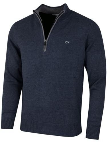 Calvin Klein Mens 1/2 Zip CK Golf Sweater - Dark Ocean Marl - M
