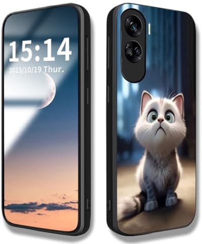 WBWONE Hülle für Huawei Honor 90 Lite, Handyhülle Weich Silikon TPU Rahmen Süßes Katzenmuster Cover Dünn Case, Stoßfest Kratzfest Schutzhülle - Weiße Katze