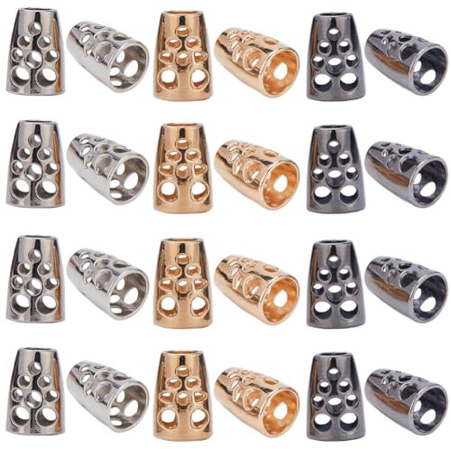 GORGECRAFT 48PCS 3 Colors Metal Bell Stopper Conical Cord Ends Caps 4.5mm Lock Rope Fastener End Stopper Zipper Pull Rope Ends for Drawstring Lanyard Backpack Bag DIY Art Handcraft Gold Silver