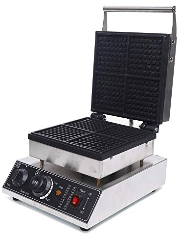 Vierfach Waffeleisen 1750W Profi Waffelmaker Kommerziell, 4x4,5 Zoll Antihaft-Beschichtung, Edelstahl & Aluguss, Temperatur- & Zeiteinstellung (50-300°C) für Café, Bäckerei, Imbiss