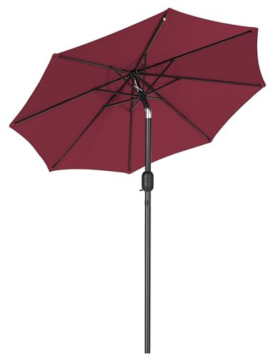 soges Sombrilla de Jardín para Exteriores con Ventana de Ventilación, Protección UV, Inclinable para Terraza, Playa, Piscina, Patio, Café, rojo Φ264x242cm