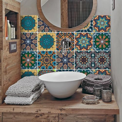 TOARTi Green Moroccan Style Tile Stickers Kitchen Bathroom Wall Tile Stickers 15x15CM Peel and Stick on Tile Stairs Home Waterproof Stickers for Tile Self Adhesive Green Mosaic Sticker 6x6