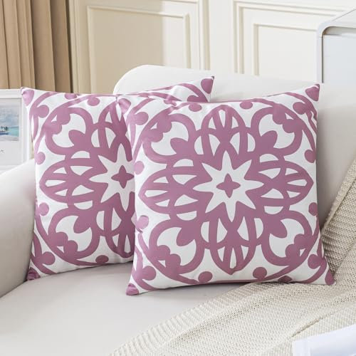Jayusaror Kissenbezug 45x45 cm Rosa Kissenbezüge Dekokissen Mandala Boho Kissenhülle Sofakissen Weiche Samt Couchkissen für Wohnzimmer Sofa Schlafzimmer，2er Set