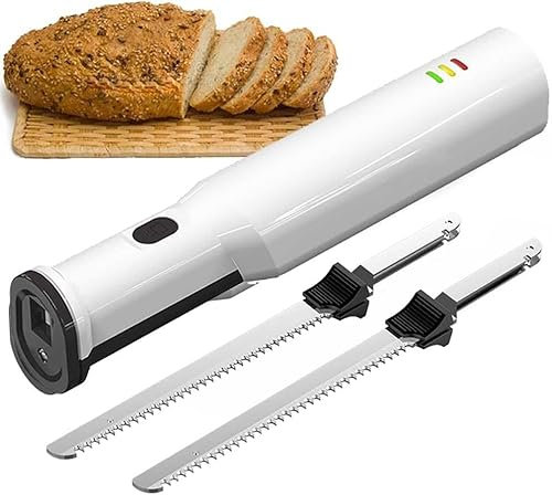 Electric Carving Knife Bread Knife with 2 Serrated Blades, Cordless Rechargeable & Safety Lock Trigger Release - Ideal for Carving Meats, Poultry, Bread