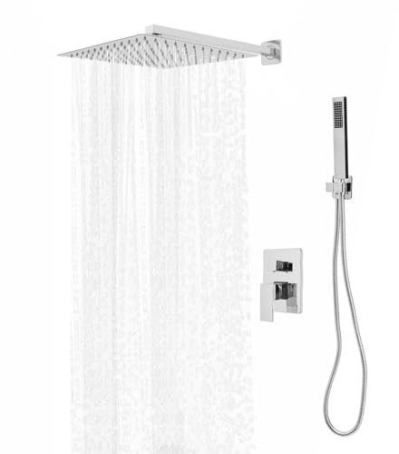 Duschsystem Edelstahl Regendusche Duschset duscharmatur komplettset Duschsäule Unterputz duschpaneel Brausegarnitur mit Kopfbrause und Handbrause Wand Duschanlage Badezimmer Brausegarnitur