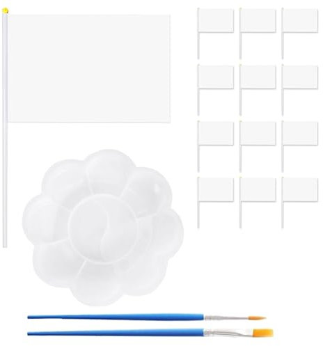 Bandera Ondulada A Mano Blanca De 12 Piezas, Juego De Pintura De 3 Piezas, Bandera Ondulada A Mano con Asta, Mini Bandera Ondulada A Mano, Material De Bandera Ondulada A Mano para Bricolaje
