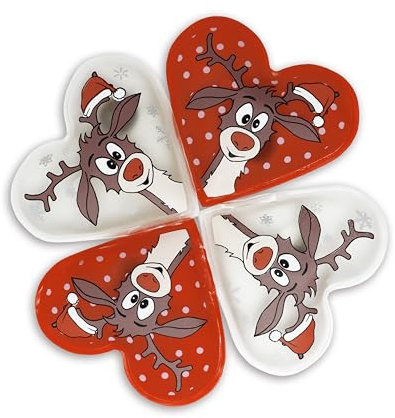 Taschenwärmer 4er Set | wiederverwendbar | Taschenheizkissen zum Knicken | Wärmekissen für Kinder und Erwachsene | Für Winter, kalte Tage | Für unterwegs & Büro (Rentier - Herzform Design)