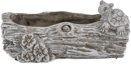 Zement Pflanzschale grau Baumstamm mit Schildkröte 12 x 28cm Blumentopf Deko-Schale bepflanzbar