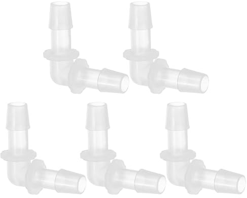 PATIKIL 3/8 Raccordo Portagomma Plastica con Gomito 90 Gradi, 5Pz Raccordi L-Barb 2 Vie Connettore Giunto Accessori Acquario Connettori per Tubi Flessibili per Acquario Carburante Gas