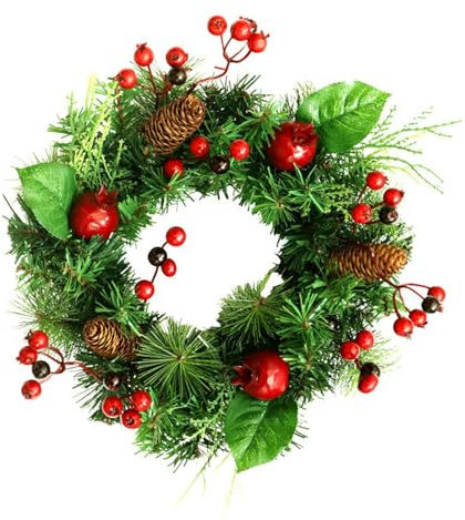 Corona de Navidad para la Puerta Principal, Bayas Rojas, Agujas de Pino, piñas, Corona de Navidad Artificial para la Puerta Principal, decoración de Navidad de Pared, decoración de Navidad, al Aire