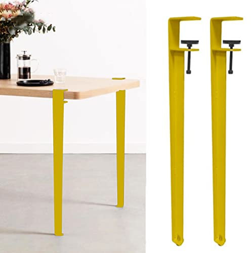 Metal Clamp Table Legs F Shaped Furniture Legs for DIY Coffee Table Console Bar 27.9 Inch Yellow Legs with Floor Protectors