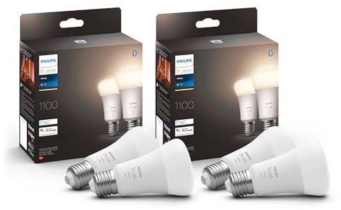 Philips Hue White E27 Lampe 4 Pack 4x1055lm, dimmbar, warmweißes Licht, steuerbar via App, kompatibel mit Amazon Alexa,9.5W (Echo, Echo Dot)