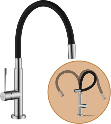 Baollansa Robinet cuisine flexible, kitchen faucet acier inoxydable, Mitigeur douchette Cuisine pivotant à 360°, robinet d'évier haute pression (brossé)
