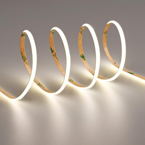 TOPAI Tira LED COB Ultra Delgada 4mm 12V 5 Metros Blanco Natural 4000K 400LED/M CRI>90 Regulable Autoadhesiva Flexible Cortable para Casa Dormitorio Cocina (Solo Tira LED)
