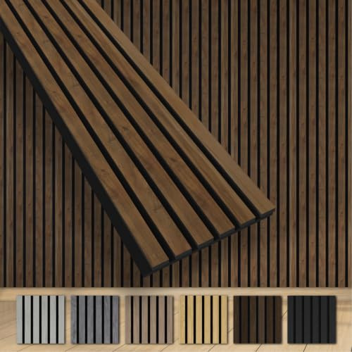HEXIM Akustikpaneele 280x30cm Holz Grande - XXL Wandpaneele Platten Lamellen Holzpaneele Echtholzfurnier 21mm Filz Schalldämmung MDF Braun (0,85m² Light Walnut)