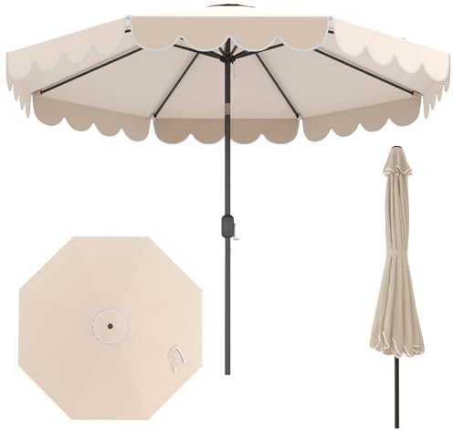 RELAX4LIFE Parasol Inclinable 3M | Parasol de Jardin Extéieur 3M | Inclinaison 35° | Volants Ondulés | Polyester Résistant | Baleines Renforcées | Montage Rapide | pour Balcon Terrasse (Beige)