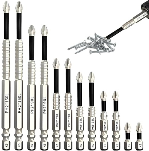 12Pcs High Magnetic Screwdriver Bits, Anti Slip Screwdriver Bits Set, Strong Durability Anti-Slip Impact Kit, Screw Bit Sets 25-150mm Included Electronic Product Repair or Workshop Use