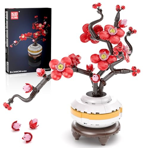 Mould King 24120 Klemmbausteine Blumen Pflaumenblüte Blumen Bausteine Bonsai Blumenstrauß Bausatz Pflanzen Collection Geschenk für Jugendliche und Erwachsene (393 Teile)