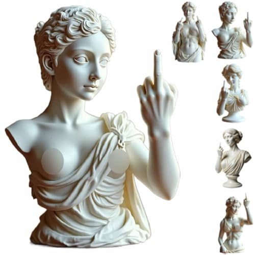 Wiener Göttin Statue Harz Venus Stil Dekoration Mittelfinger Statue 2025 Lustige Miniaturfigur Klassische Kopfbüste Wiener Mythologie Skulptur für Wohnzimmer Home Regal Dekor (A)