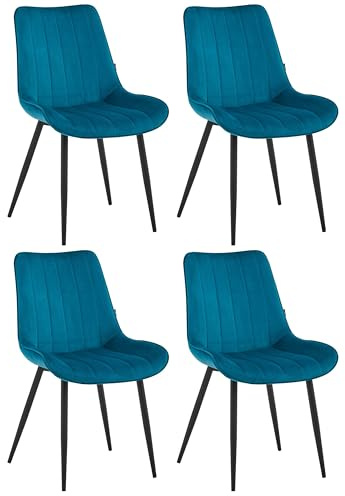 Colenis Verta Esszimmerstuhl 4er Set, Küchenstühle gepolstert mit Rückenlehne, Bezug aus Samt, bis 120 kg belastbar, Metallbeine, für Esszimmer, Küche & Wohnzimmer, Petrol