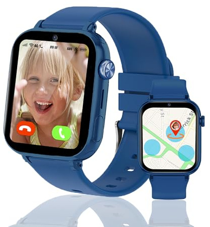 4G Smartwatch Kinder mit GPS und Telefon, Kinder Smartwatch mit Videoanruf SIM SOS Voice Chat Wecker Spiel Schulmodus, GPS UhrKinder Anruffunktion IP68 Wasserdicht Geschenk für Jungen Mädchen Student