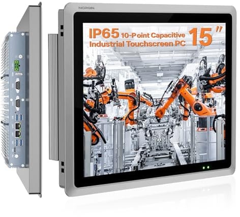 NORQIN 15 Panel PC Industriale Senza Ventola Touchscreen All-In-One | IP65,Touch Monitor Capacitivo 10 Punti,Win 10 Pro Integrato,J6412,8GB RAM 128GB SSD,per Automazione, Kioschi e Monitoraggio