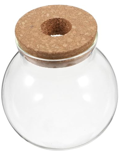 IWOWHERO Rundes Glas Terrarium mit Korkdeckel Multifunktionale Hydroponik Vase aus Glas und Holz Platzsparendes Design für Moos Luftpflanzen und Wohnraumdekoration
