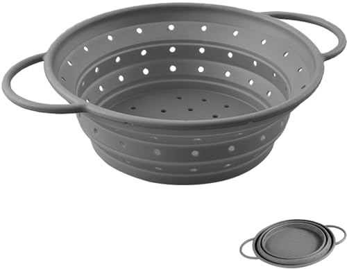 RHAFAYRE Passoire Pliable en Silicone de Cuisine, Sans BPA petit anthracite | Passoire Rétrécissable et Lavable pour Égoutter les Pâtes Légumes Fruits, Camping, Compatible lave-vaisselle