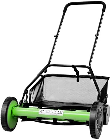 Gdetnysty Tondeuse à gazon manuelle de qualité supérieure - Tondeuse hélicoïdale - Avec 5 lames - 9 réglages de hauteur - Largeur de coupe : 50 cm - Grand sac de récupération - Roues antidérapantes