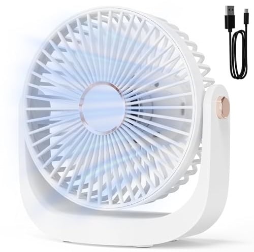 AICPAN Desk Fan Rechargeable, Table Fan with Strong Airflow & Night Light, Cooling Fan Speed Adjustable 360°Rotatable Head for Home Office Desk, Gifts for Women Men Teens, White